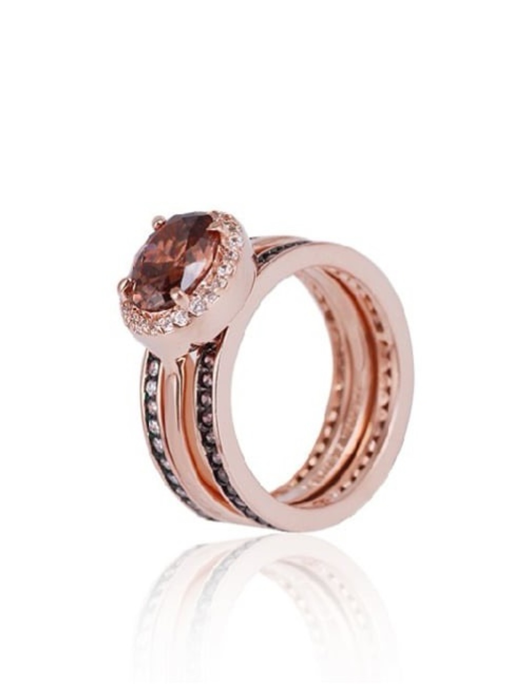 NWOT Henri Bendel Size 6 Rose Gold Tone Ring Trio with Brown Stone